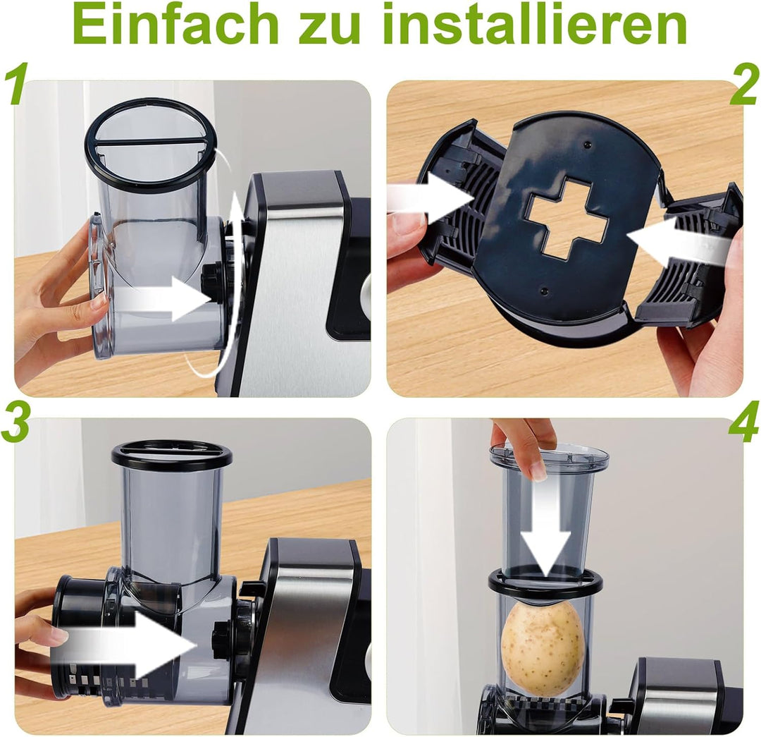 Elektrischer Gemüseschneider mit 7 Spiralscheider zum Schneiden Raspeln und Zerkleinern Käse Obst un