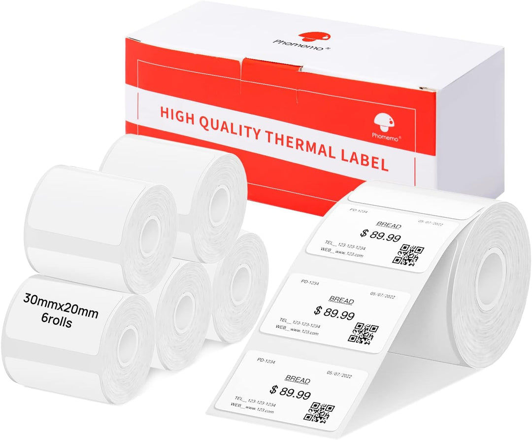 6 Rollen Phomemo M120/M110 Etiketten, 1.18"x 0.78" (30 x 20 mm) Thermoetikettenpapier für Phomemo M1