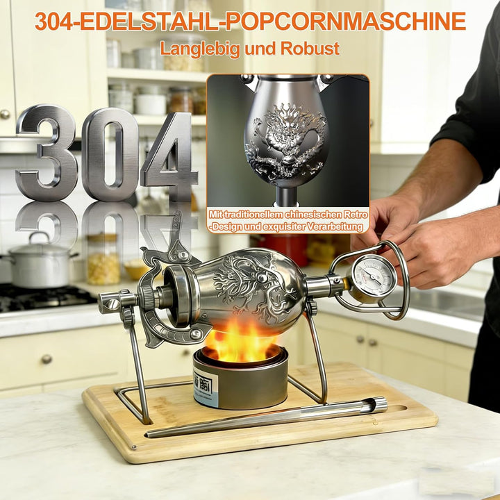 400ml Hochdruck Popcornmaschine, Edelstahl Chinesische Popcorn-Maker, Mini-Hand-Popcorn-Kanone für F