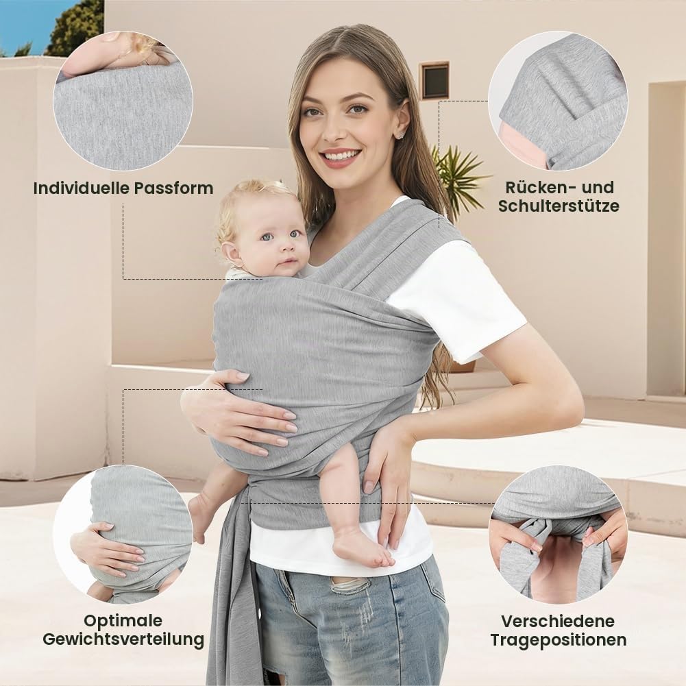AOOWU Babytrage Tragetuch Baby Neugeborene bis 15 kg - Freihändiges Babytragetuch -Einfach Anzuziehe