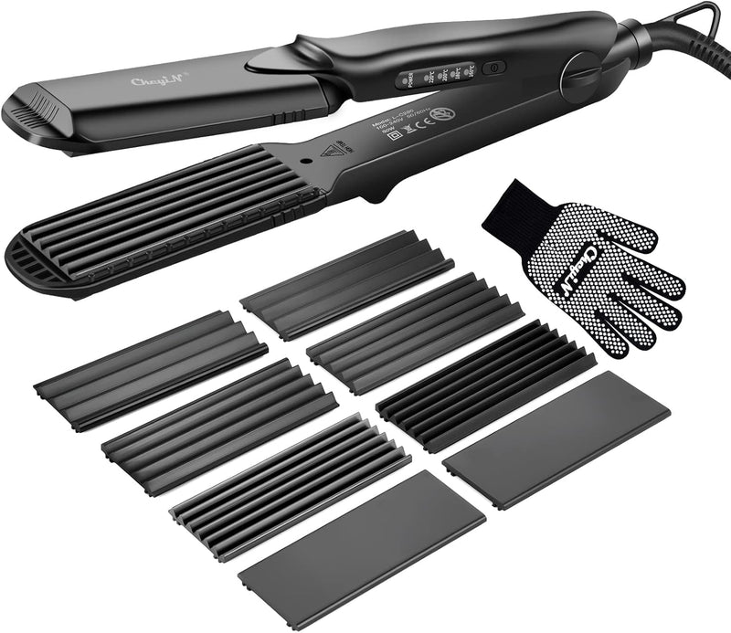 CkeyiN Kreppeisen für Haare,4 in 1 Haarglätter Glätteisen Keramik,Multistyler Glätteisen Set Wellene