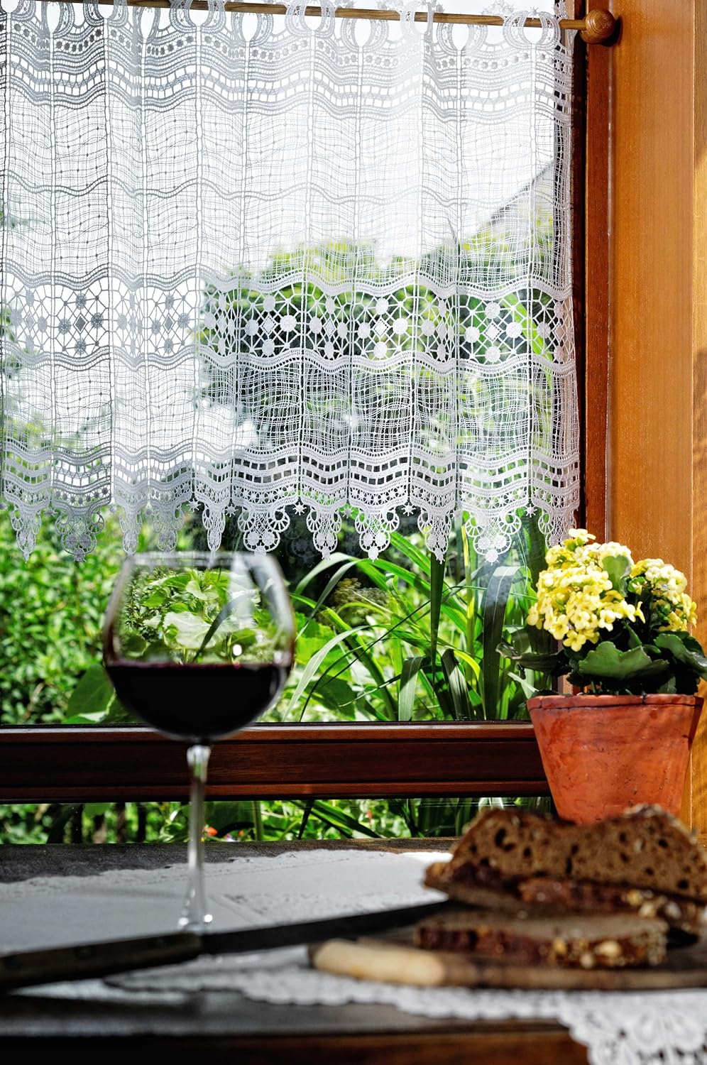 Plauener Spitze by Modespitze, Store Bistro Gardine Scheibengardine mit Stangendurchzug, hochwertige