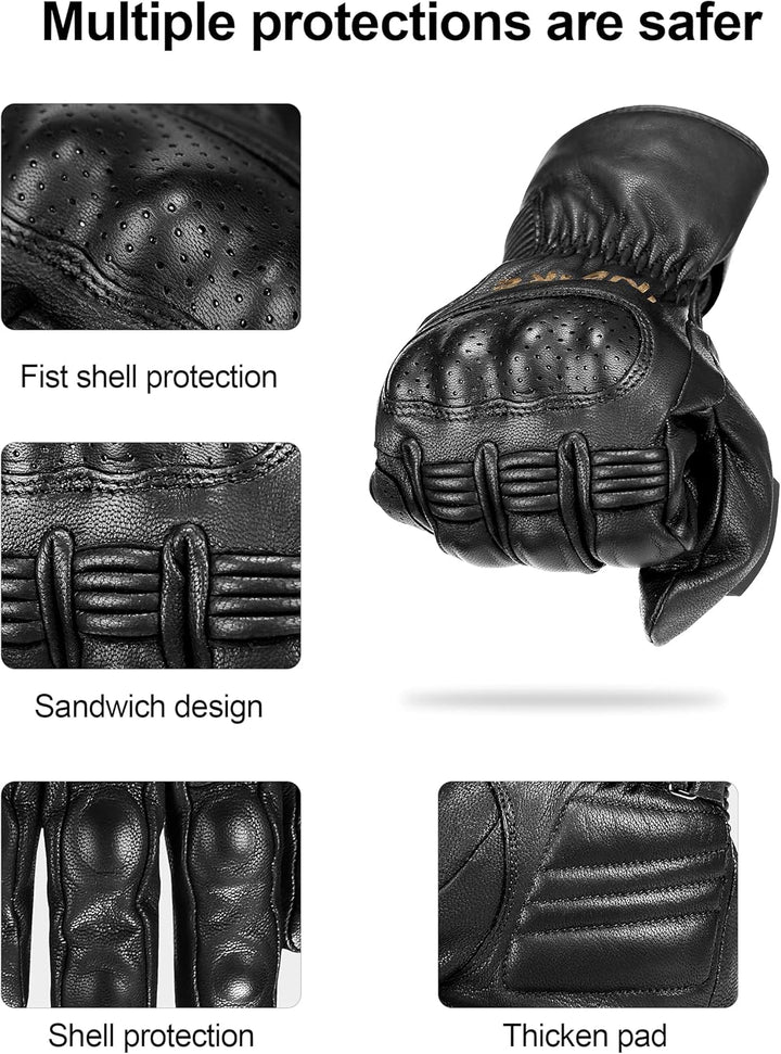 INBIKE Motorradhandschuhe Winter CE-Zertifiziert 100% Ziegenleder Motorrad Handschuhe Mit 250g/㎡ Thi