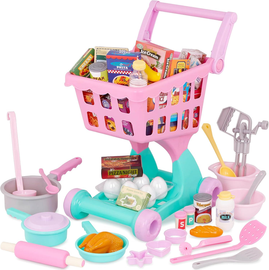 Play Circle Einkaufswagen für Kinder 50 Teile mit Spielzeug Lebensmittel und Küchenzubehör – Kinderk