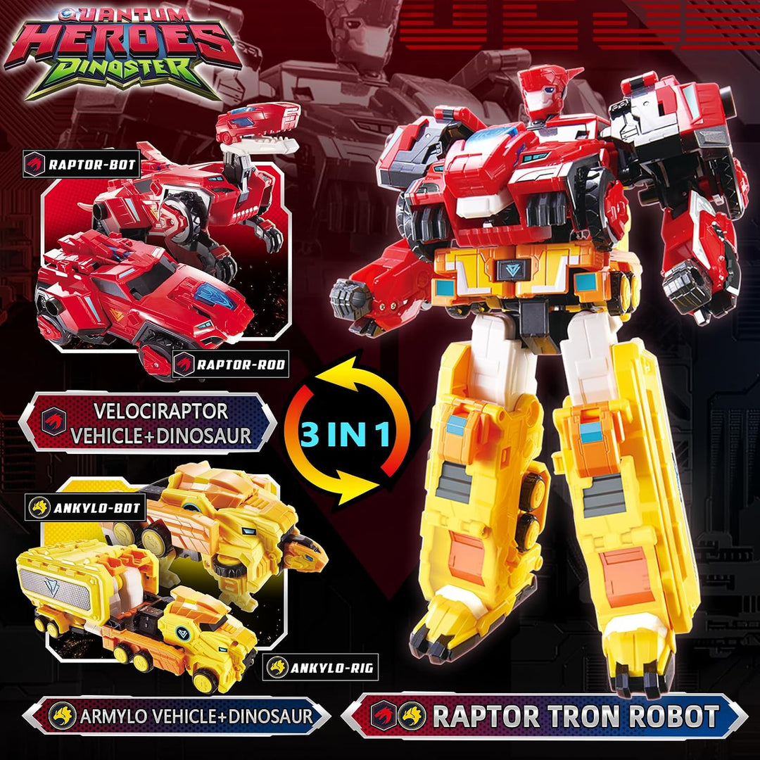 Quantum Heroes DINOSTER 2 in 1 Transformable Roboter Raptor Tron 11,02 Zoll | Roboter Spielzeug für