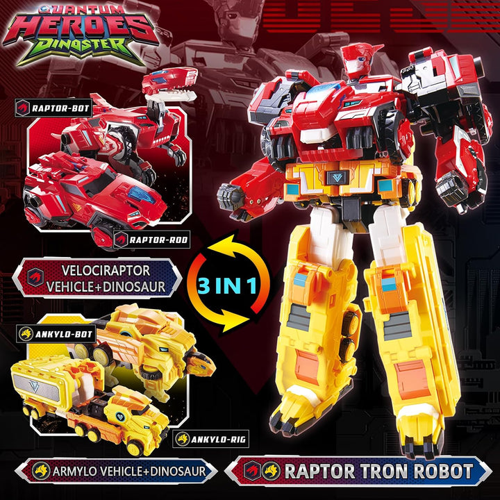 Quantum Heroes DINOSTER 2 in 1 Transformable Roboter Raptor Tron 11,02 Zoll | Roboter Spielzeug für