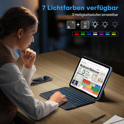 OMOTON Tastatur Hülle für iPad 10. Generation 10.9 Zoll 2022, 7-Farbige Beleuchtete, Abnehmbare Touc