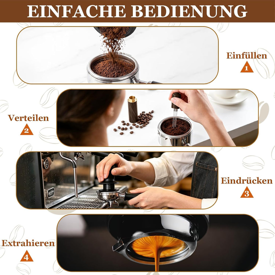 58 mm Espresso Tamper Set mit Doppelfeder und Einstellbarer Eindrücktiefe, WDT-Nadel, Barista Zubehö
