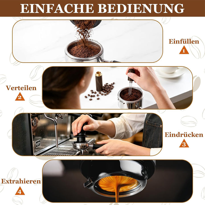 58 mm Espresso Tamper Set mit Doppelfeder und Einstellbarer Eindrücktiefe, WDT-Nadel, Barista Zubehö
