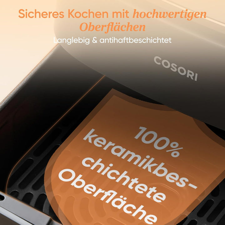 COSORI CP158 Heissluftfritteuse 5,7 L Original-Grillplatte, Keramikbeschichtung ohne PFAS, Ersatzzub