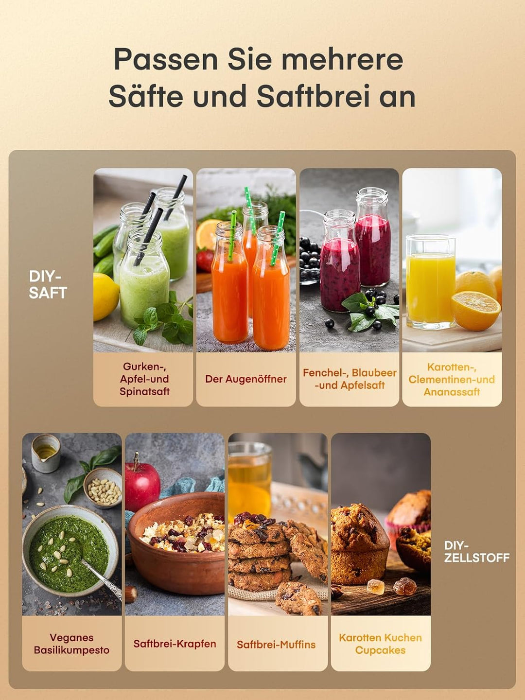 JUILIST Entsafter Gemüse und Obst, 65 mm Einfüllschacht, 3 Einstellungen, Mit Reinigungsbürste, Leic