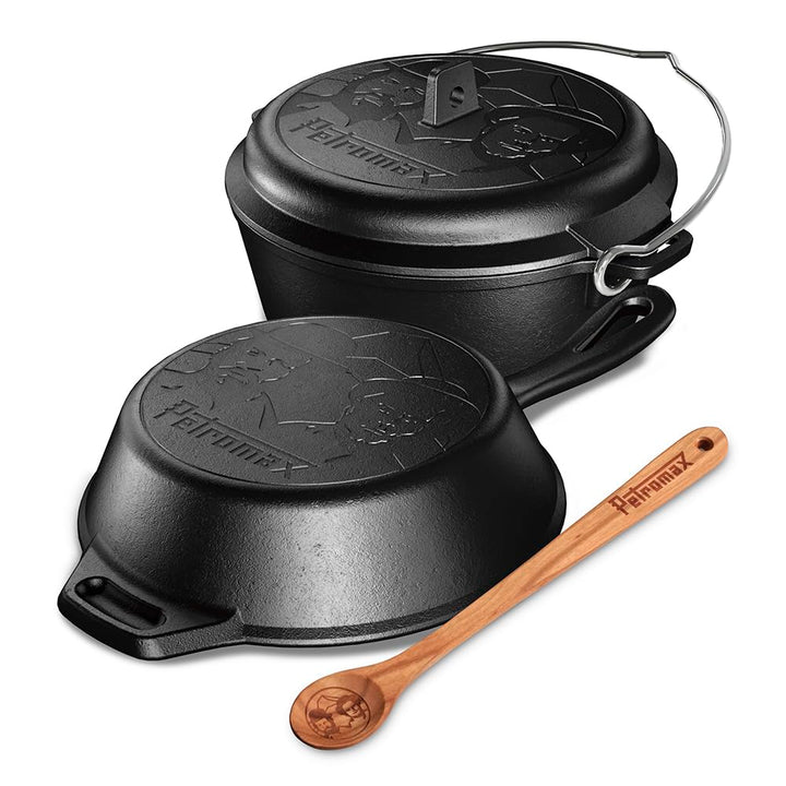 Petromax Spencer Hill Kochset aus Gusseisen, Feuertopf, Feuerpfanne &amp; Kochlöffel für Grill &amp; Lagerfe