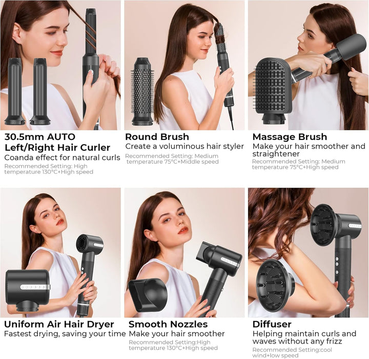 OKWRAP Hair Styler Set 110000 RPM, 7 in 1 Hairstyler Haarstyler, Föhn mit Diffusor, Warmluftbürste,