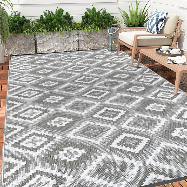 Gross Aussenteppich 150 x 240 cm, Robuster Flachgewebe Kunststoff Picknickdecke, Wendbarer UV-bestän