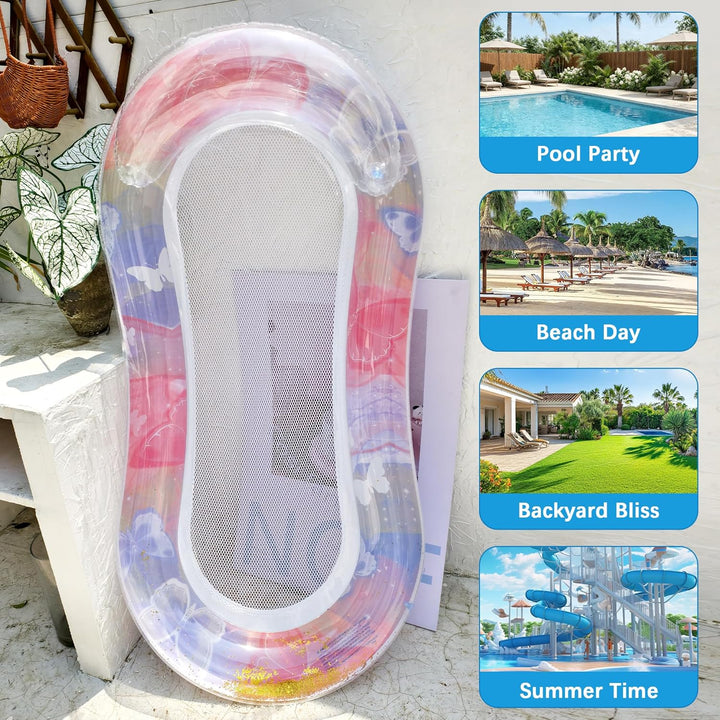 Tixlafe aufblasbare Wasser Hängematte Luftmatratze Liege mit Netz, Pool Hängematte mit Mesh, Wasser