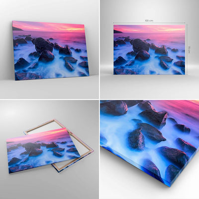 Bilder auf Leinwand 100x70cm Leinwandbild Strand ufer wolken dämmerung Gross Wanddeko Bild Schlafzim