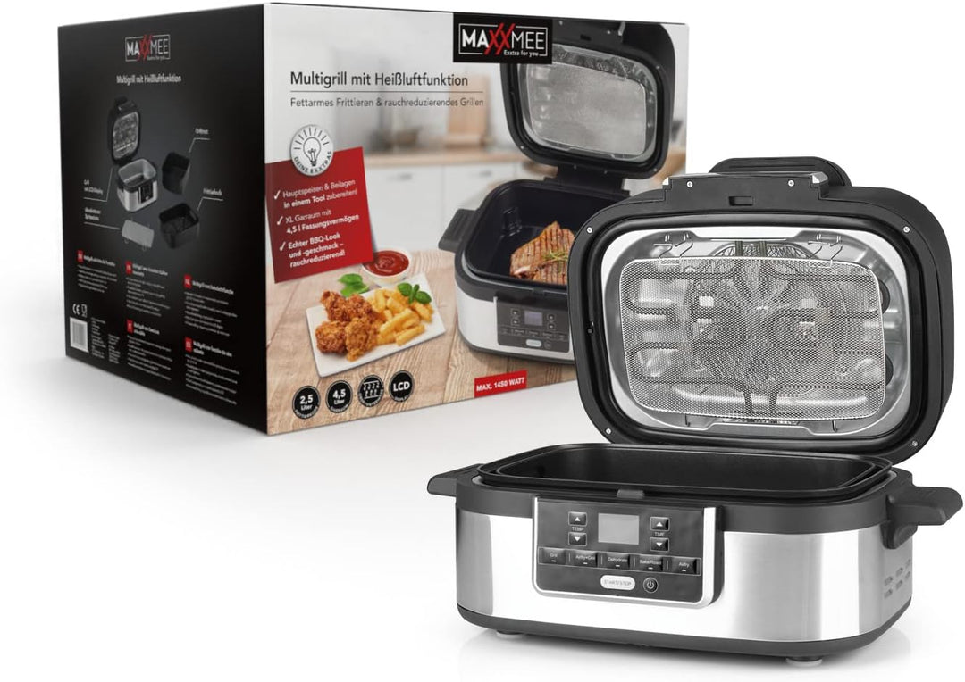 MAXXMEE Multi-Grill mit Heissluft-Funktion 1500w | Ober-/Unterhitze Tischgrill Antihaftbeschichtung