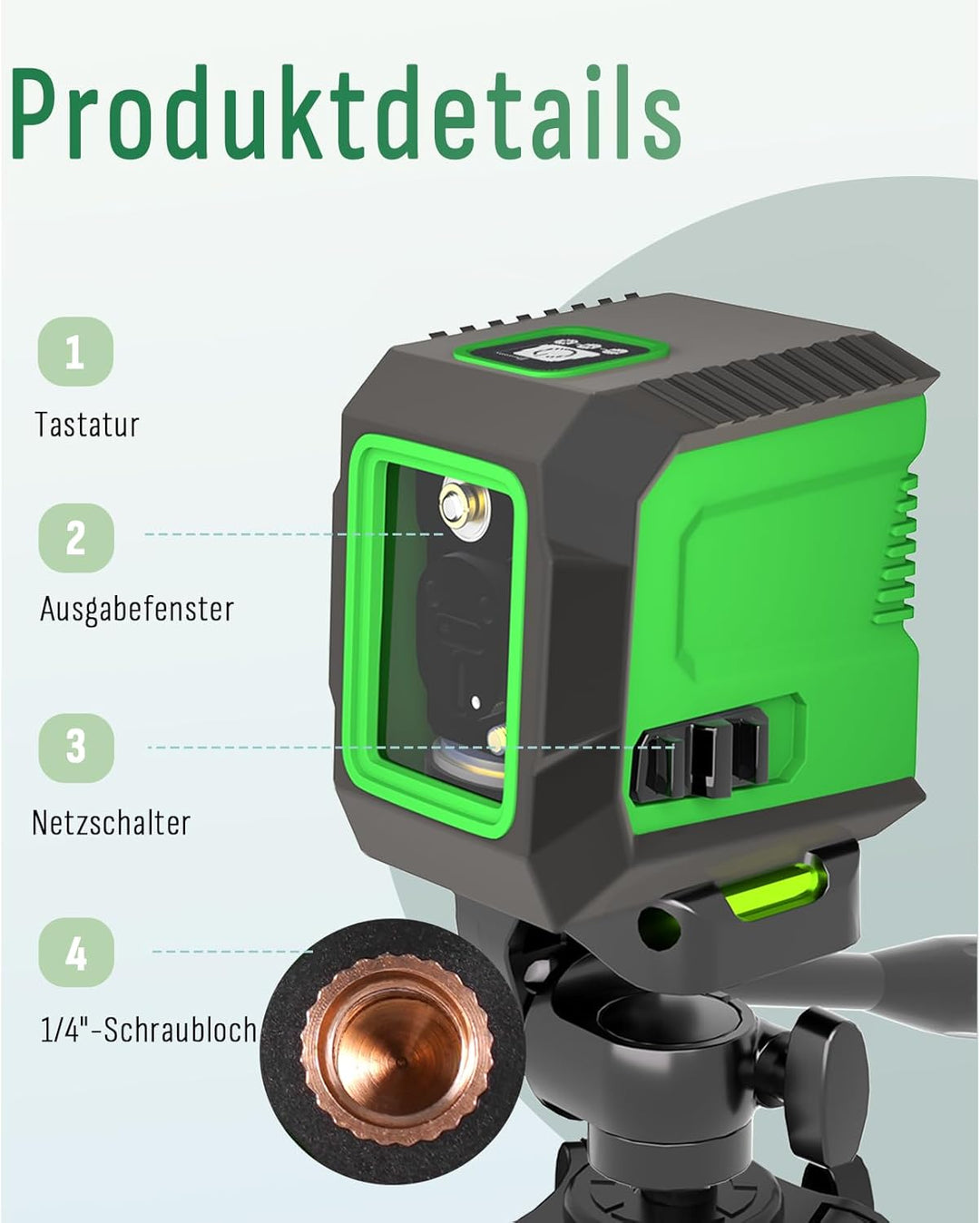 Kreuzlinienlaser mit 127 cm Stativ, Lusweimi Laser Wasserwaage, Grüner 360°-Selbstnivellierungs Lase