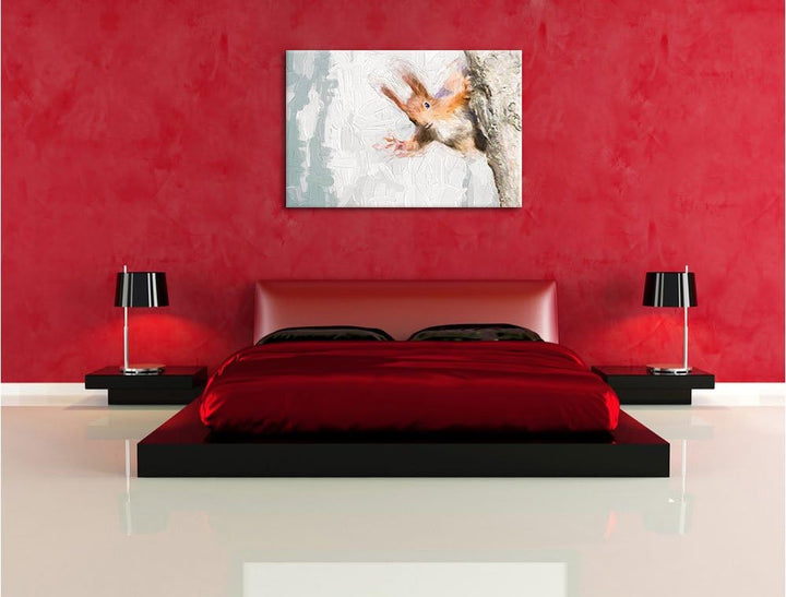 Pixxprint Neugierig rotes Eichhörnchen Kunst Pinsel Effekt, Format: 100x70 auf Leinwand, XXL riesige