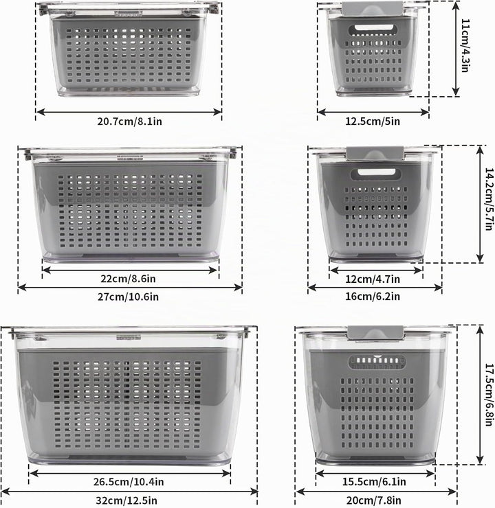 Spesh Frischhaltedosen Set Kühlschrank Organizer Vorratsdosen 3er-Set (2L+4L+5.8L) Kunststoff Kühlsc