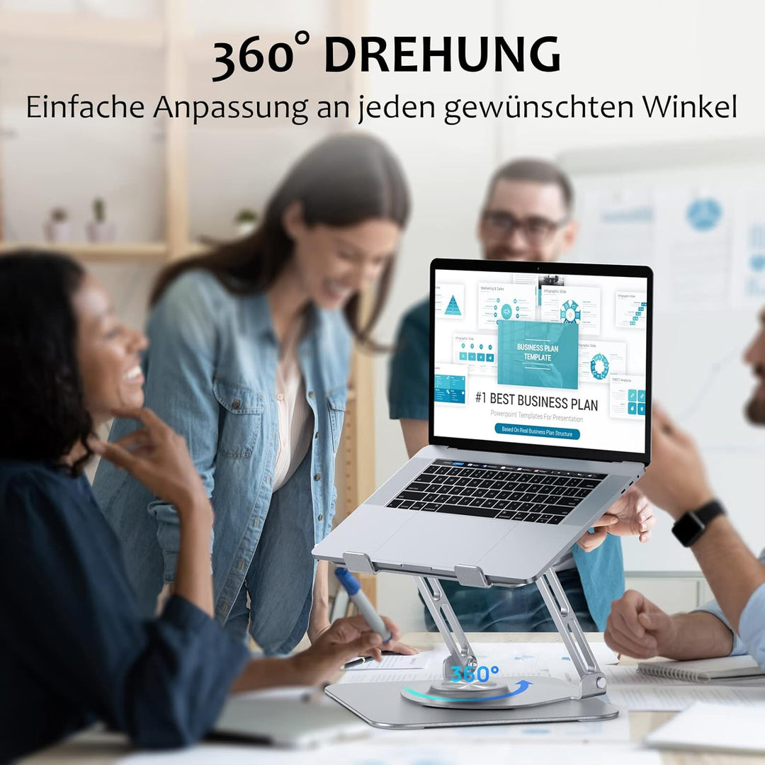 JOYEKY 360° Drehbarer Laptop Ständer, Faltbarer Tragbar Laptopständer aus Aluminium, Höhenverstellba