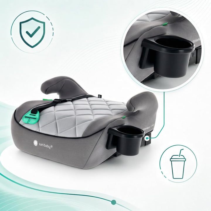 SUN BABY LITTLENEST PRO ISOFIX Sitzerhöhung 125-150 cm i-Size R129 - Grau, Grau
