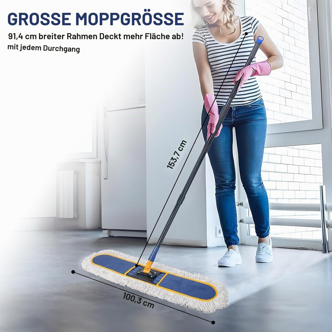 KeFanta 91cm Industrieller Wischmopp, industrielles Mopp-Set extra grosser Bodenwischer mit Mikrofas