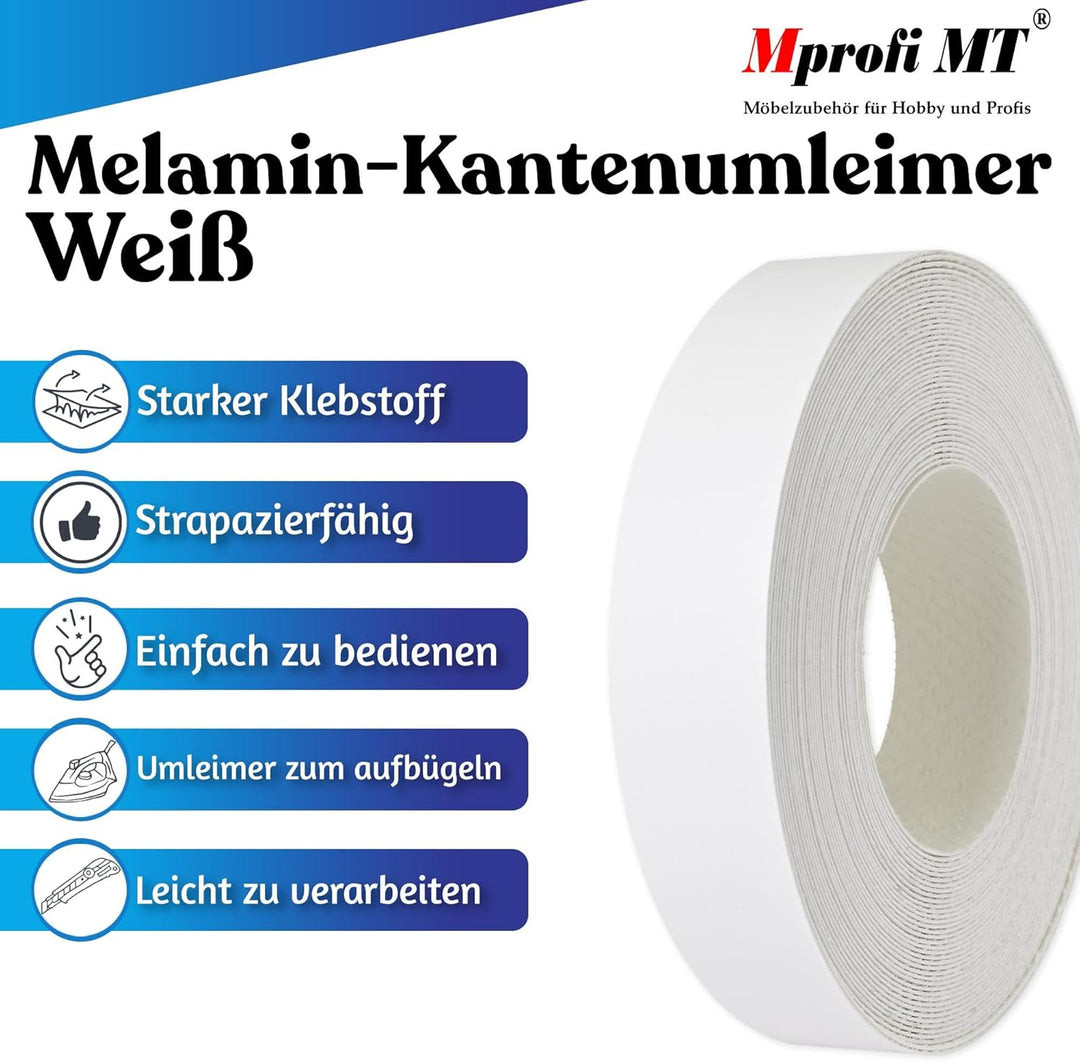 Mprofi MT® 50m rolle-Kantenumleimer-Melaminkantenumleimer-Umleimer mit Schmelzkleber-Bügelkante für