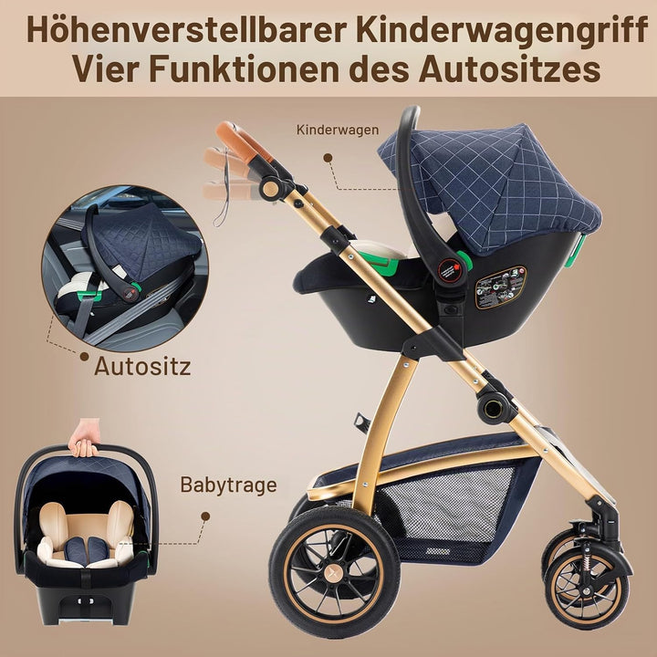 Gcarebb 3 in 1 Kinderwagen Reisesystem, Kinderwagen mit höhenverstellbarem Griff, Reisewagen mit Mos