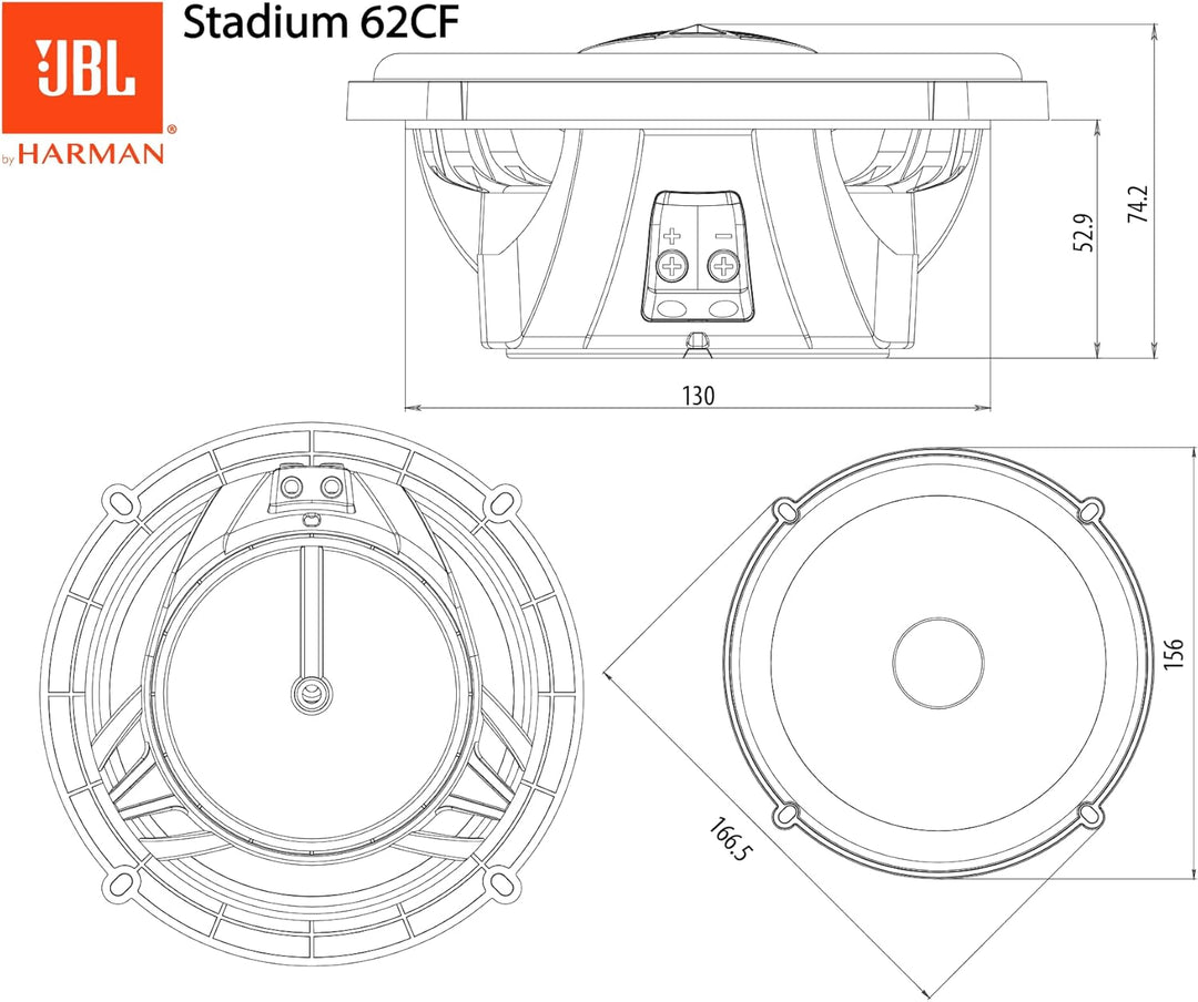 JBL Stadium 62CF 2-Wege Auto Soundsystem - 330 Watt Komponenten Auto Lautsprecher Boxen Set mit 165m