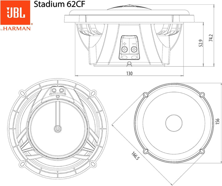 JBL Stadium 62CF 2-Wege Auto Soundsystem - 330 Watt Komponenten Auto Lautsprecher Boxen Set mit 165m