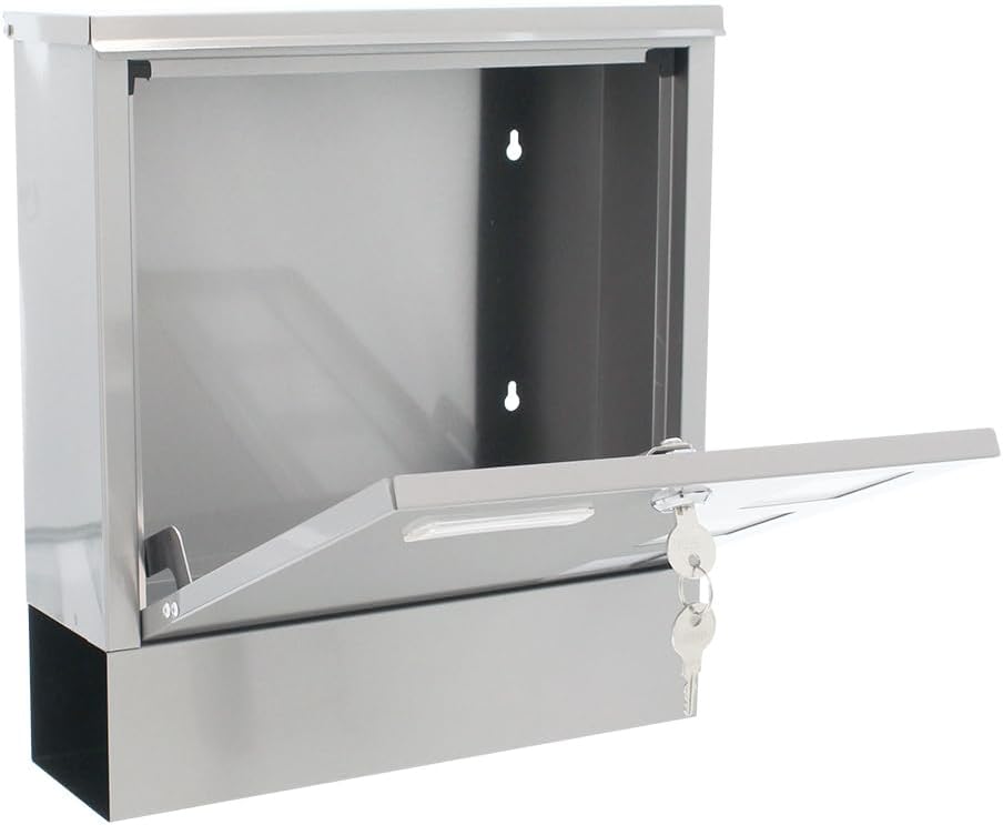 Rottner Briefkasten Lago INOX, Zylinderschloss mit 2 Schlüssel, Edelstahl, BxH 305x330 mm, Befestigu
