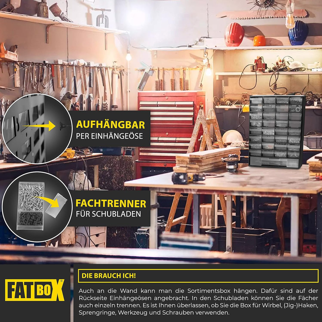 Fatbox Sortimentsbox mit 33 Schubladen | Kleinteilemagazin Sortimentskasten Sortierkasten