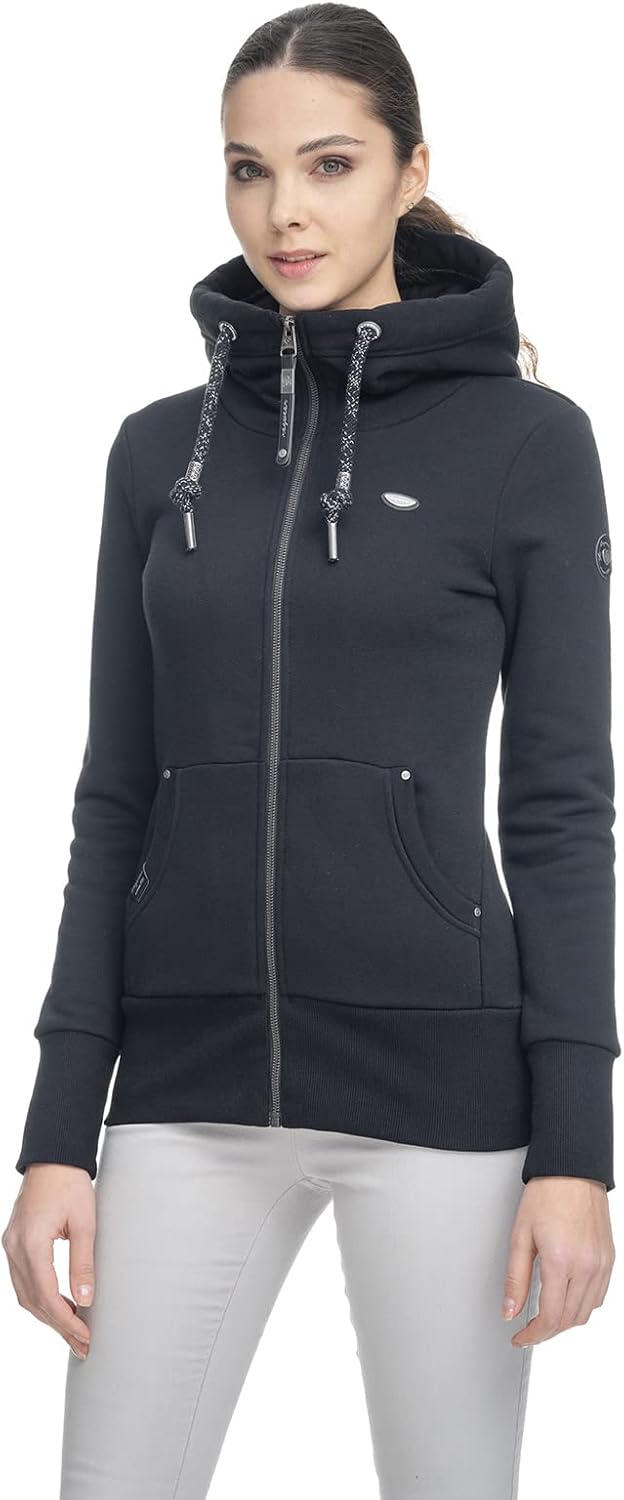 Ragwear NESKA Zip Damen Frauen Kapuzenjacke,Zip Hoodie,Kapuzenpullover,Sweatjacke M Schwarz, M Schwa