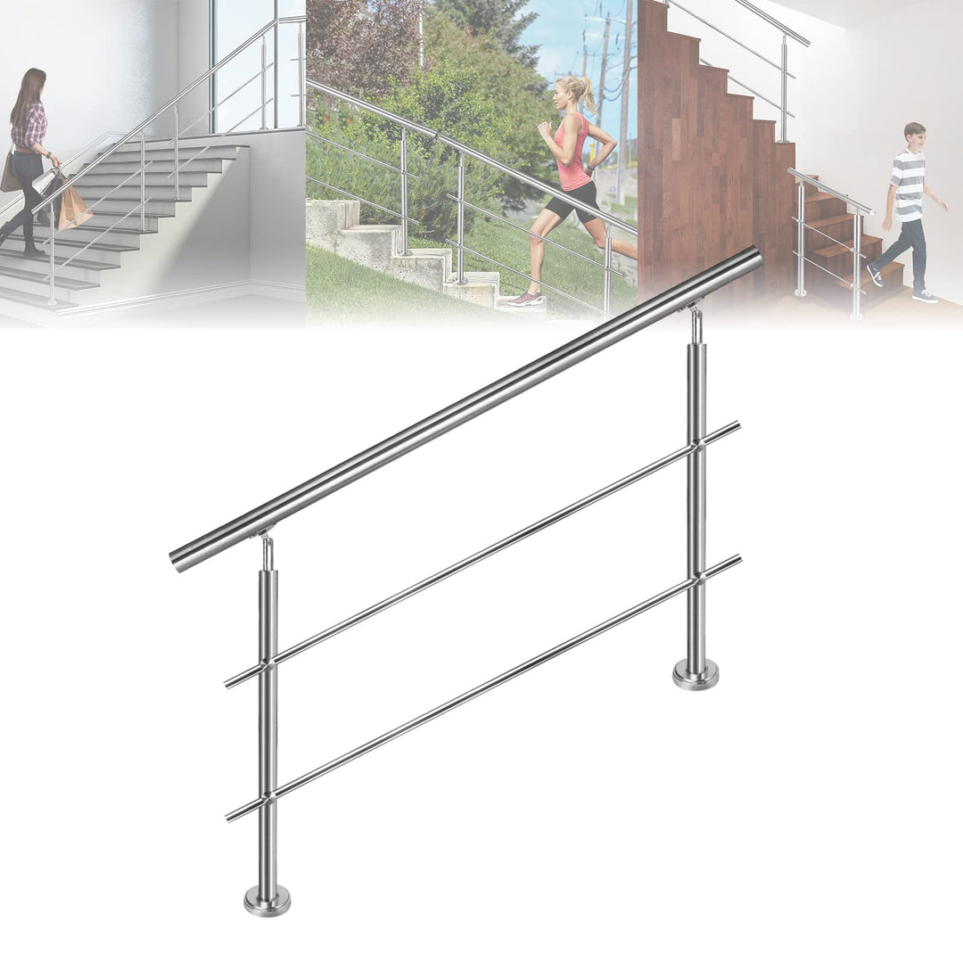 80cm Handlauf Geländer Treppengeländer Ø 42 mm Geländerstäben aus Edelstahl 2 Querstreben Terrasseng