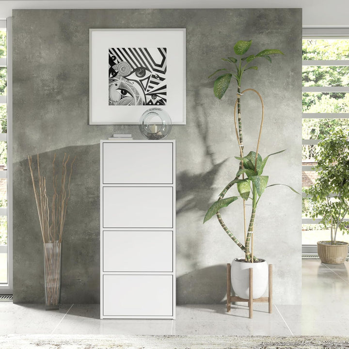 meble masztalerz Kommode mit 4 Türen Weiss 50x39x120 cm - Schuhschrank Hoch - Wohnzimmer Schrank - F