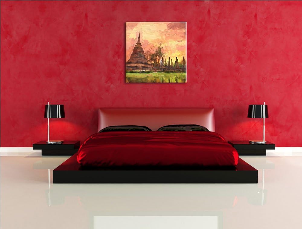 Pixxprint atemberaubender Buddha Tempel als Leinwandbild | Grösse: 70x70 cm | Wandbild | Kunstdruck