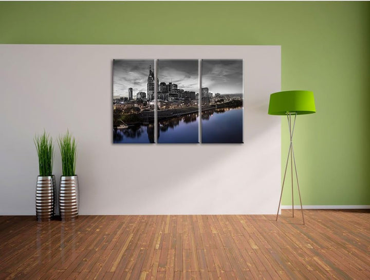 Pixxprint Nashville Skyline Panorama als Leinwandbild/Grösse: 3 Teilig (120x80 cm) cm/Wandbild/Kunst