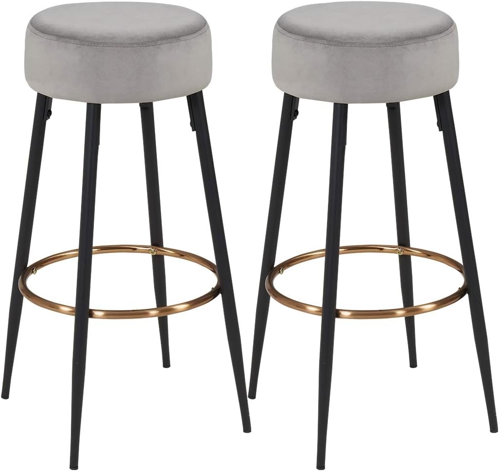 Duhome Barhocker 2er Set Barstühle Runde Tresenhocker Samt Bistrohocker mit Fussstütze für Bistro Kü