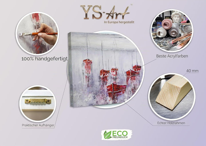 YS-Art Abstrakt Acryl Gemälde auf Leinwand handgemalt Stiller Hafen Wandbilder Wohnzimmer Moderne Se