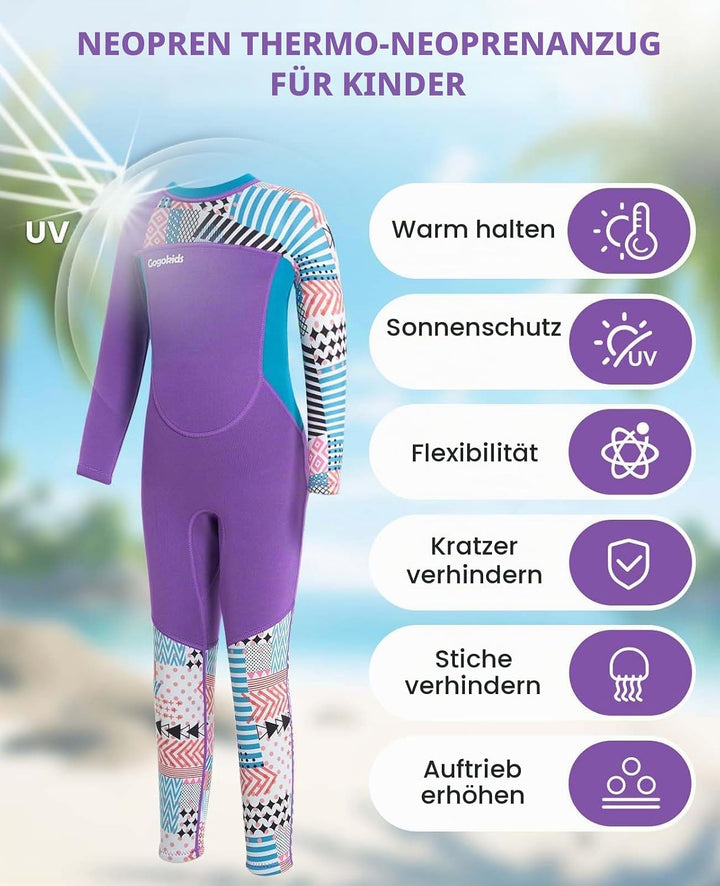 Gogokids Kinder Neoprenanzüge Thermische Bademode, Mädchen Einteiler Badeanzüge 2.5mm Neopren Tauche