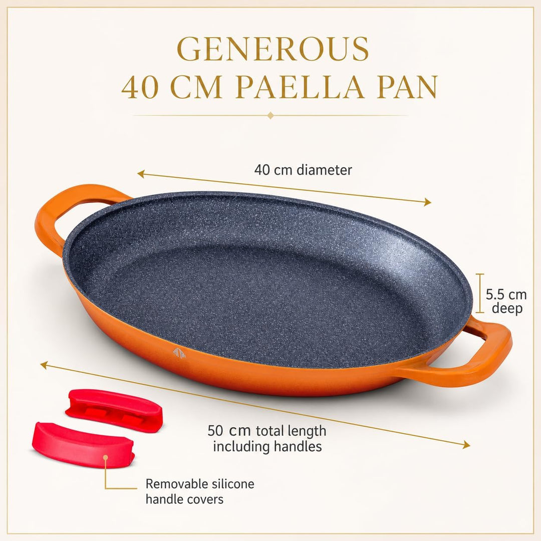 INTIGNIS Professionelle Paellapfanne | 40 cm grosse Bratpfanne | Aluminium | Antihaftbeschichteter M