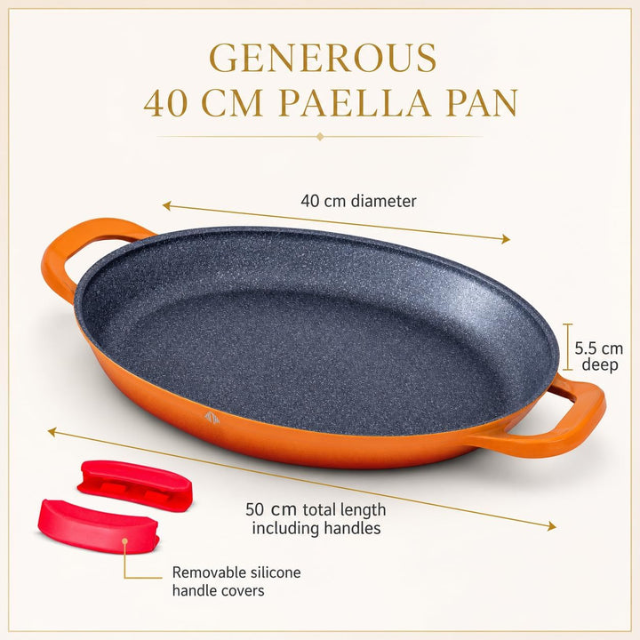 INTIGNIS Professionelle Paellapfanne | 40 cm grosse Bratpfanne | Aluminium | Antihaftbeschichteter M