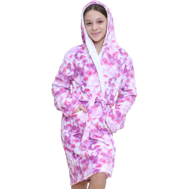 A2Z 4 Kids Kinder Mädchen Designer Grau Aufdruck Flanell Vlies Mit Kapuze Weich Morgenmantel Nachtan