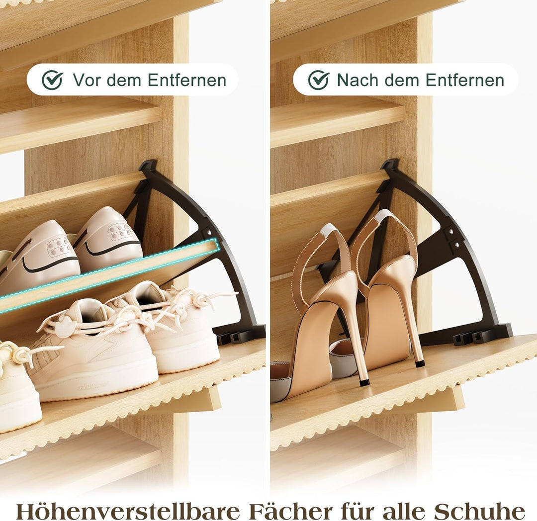 LUXOAK Schuhschrank mit 3 Klappen, Verstellbare Trennwände & Anti-Kipp-Sicherung, Abgerundete Ecken,