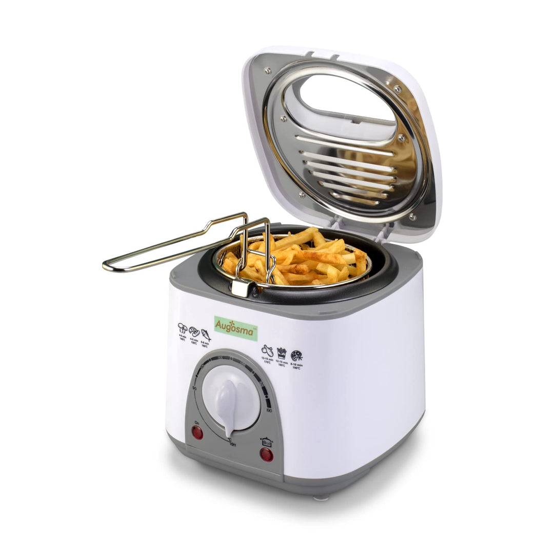 Augosma Mini Fritteuse Mit öl | 850-950W l Kapazität: 1 Liter l Sichtfenster l Frittierkorb aus Edel