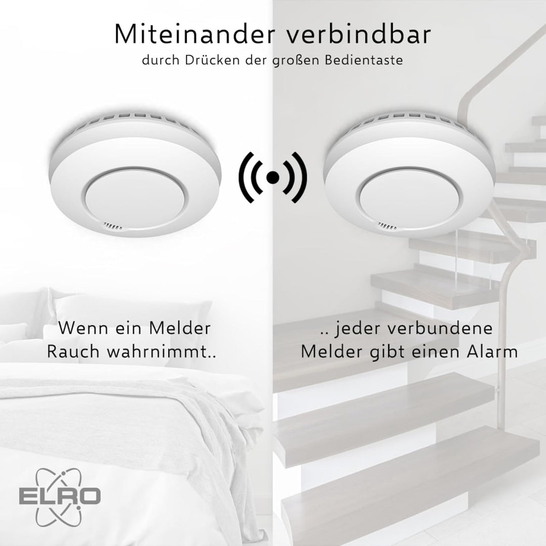 2-er Set ELRO Connects Funk Rauchmelder FZ5002R - DIN EN14604 geprüft - mit Hitzesensor 2 Stück Rauc