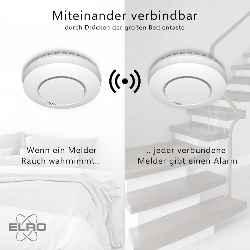 2-er Set ELRO Connects Funk Rauchmelder FZ5002R - DIN EN14604 geprüft - mit Hitzesensor 2 Stück Rauc