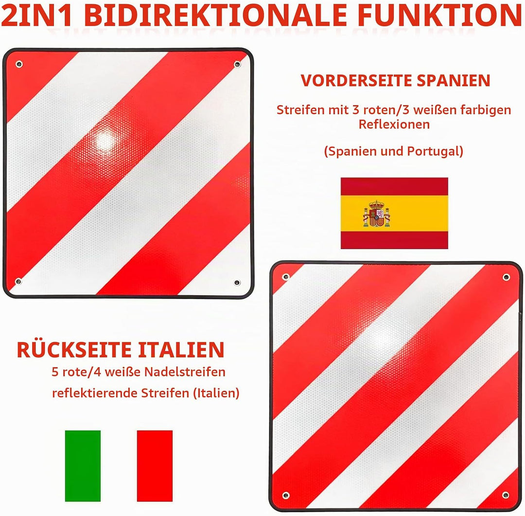 Reflektierendes Warnschild,Warntafel Fahrradträger 50 x 50 cm,Reflektierend Warnschild,2in1 rot Weis