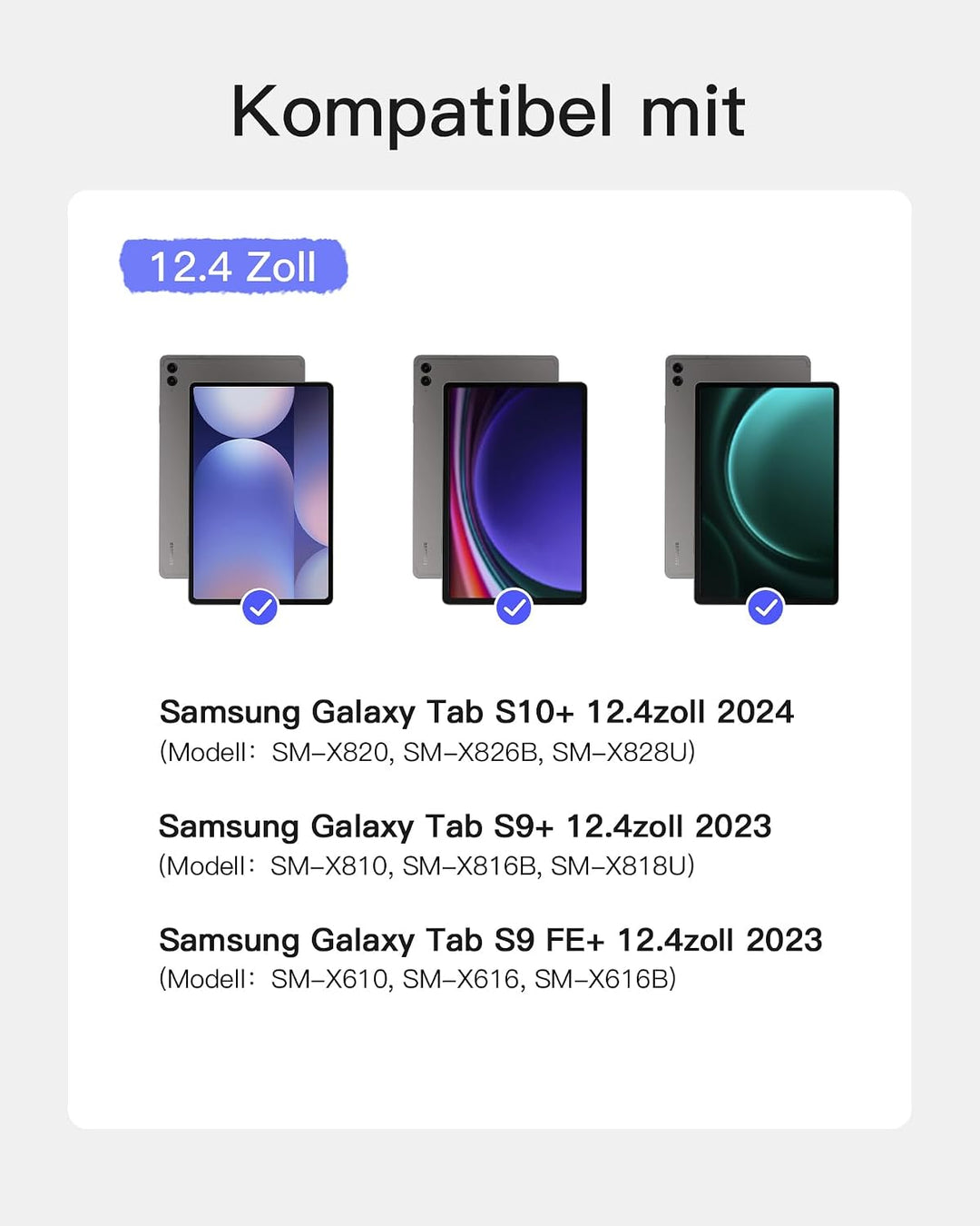 Inateck Hülle mit Tastatur kompatibel mit Samsung Tab S10+/S9+/S9 FE+ | magnetisch abnehmbarer, Blue
